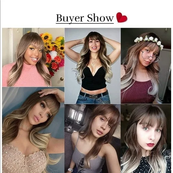 NWT Ash Blonde Wig Bangs Ombre Long Brown 26 Inch - Picture 6 of 7